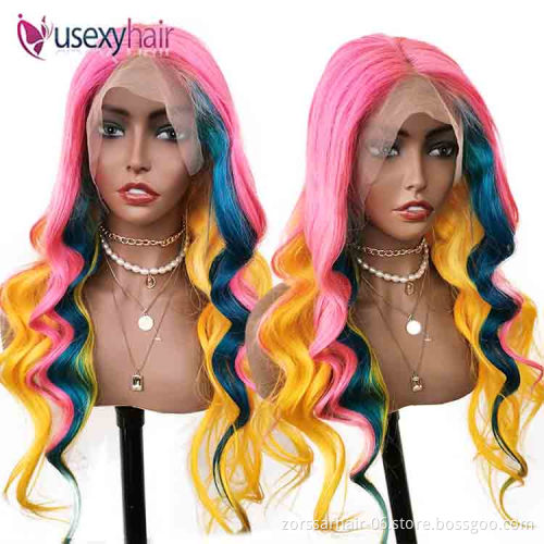 Color perruque-bresilien lac wig supplies virgin hd lace european hair wavy wigs human hair lace front extensions rainbow wig
